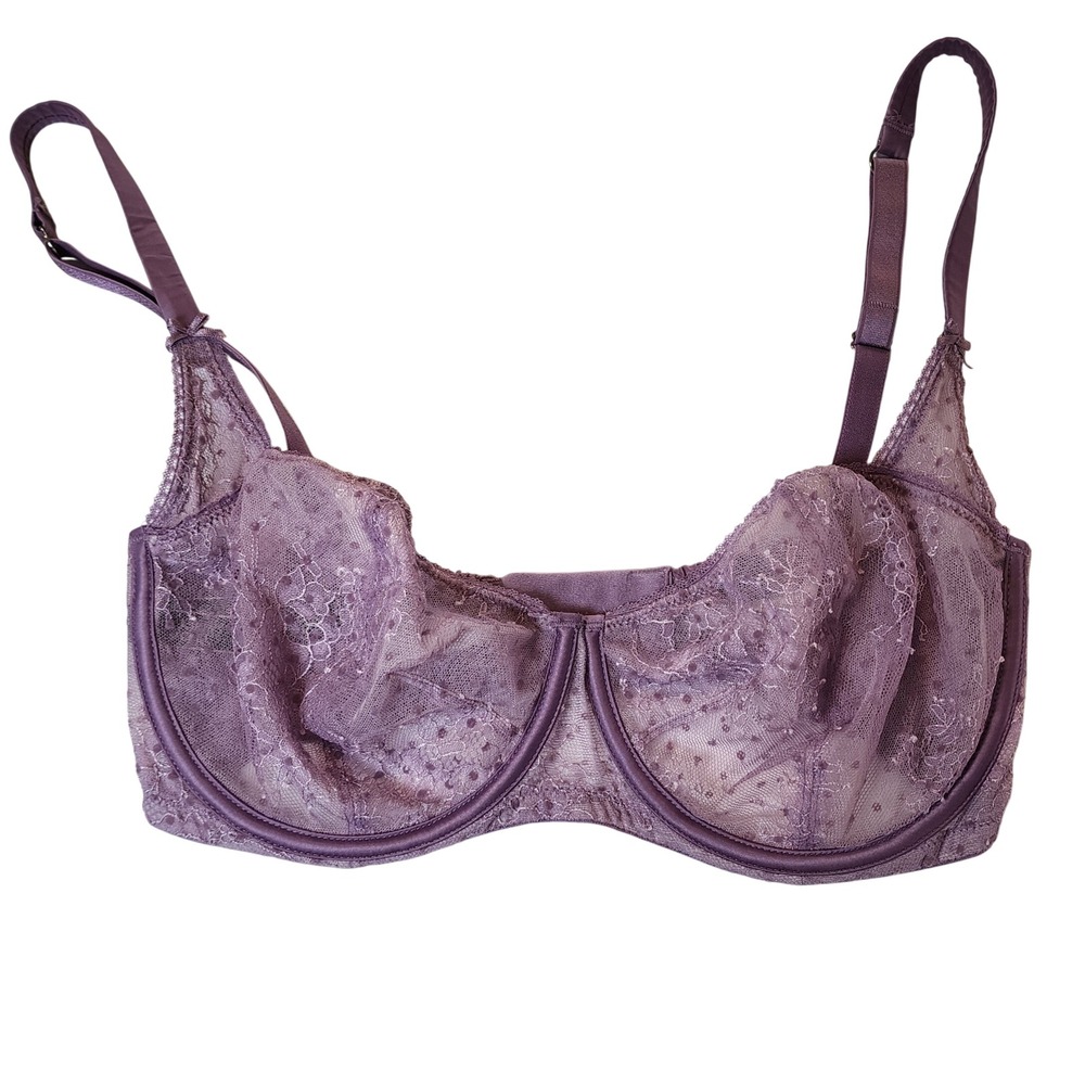 Victoria's Secret Dream Angels Unlined Balconet Bra 34DDD Purple Lace Polka Dot